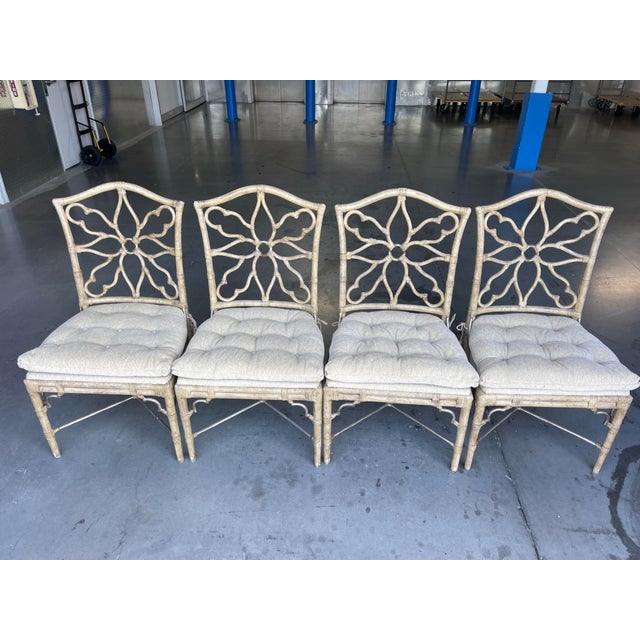 Campaign Ferguson Copeland Pavillion Dining Chairs, Set of Six, Fretwork Rattan, Target Back, Vintage For Sale - Image 3 of 12