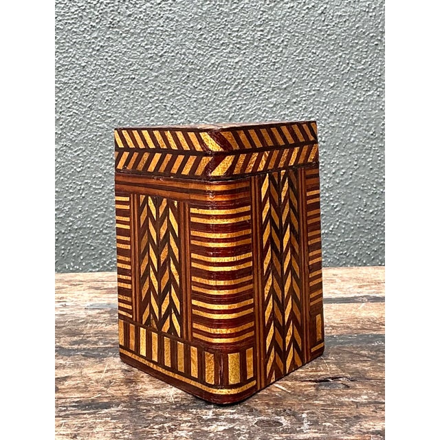 Mid-Century Modern Vintage Geometric Inlaid Wood Box For Sale - Image 3 of 12