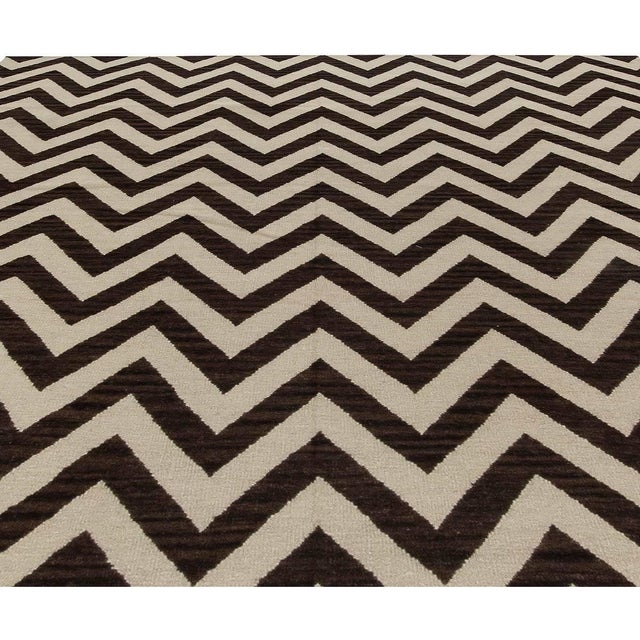 Contemporary Zig-Zag Design Brown, White Wool Rug by Doris Leslie Blau For Sale - Image 4 of 7