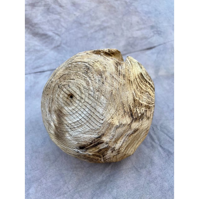 Contemporary Organic Modern Hand-Carved Wood Folk Art Ball Sphere For Sale - Image 3 of 9