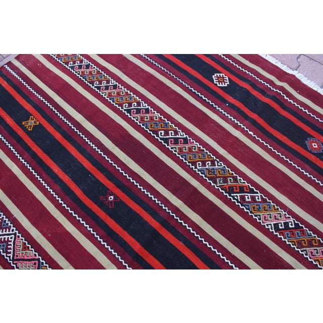1960 Scandinavian Style Burgundy Stripe Desing Kilim Rug For Sale - Image 10 of 13
