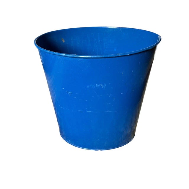 Nautical VTG National Can Co Nautical Blue Sailor Boats 9" Waste Bin Trash Can For Sale - Image 3 of 9
