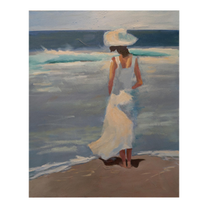 La Vita È Bella - Woman Standing by Water Oil on Canvas, Beach , Summer