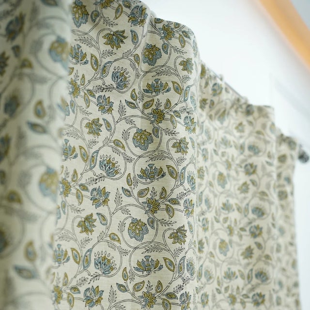 Block Print Ring Curtain Semi Sheer Linen Blend Single Panel for Living Room & Bedroom Size, 54"Wx108"L- Saraswati For Sale - Image 4 of 5