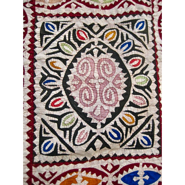 Red Indian Patchwork Appliques Quilt or Tapestry For Sale - Image 8 of 13