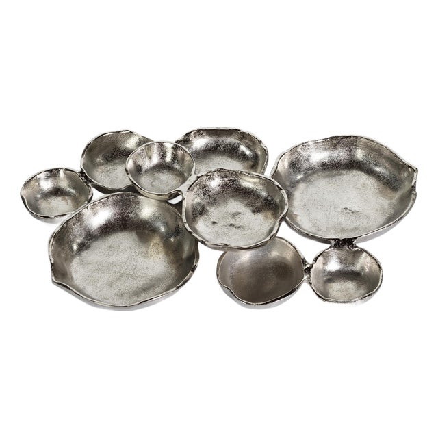 Kenneth Ludwig Chicago Cluster of Nine Serving Bowls - Nickel / Round For Sale