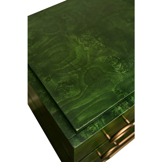 Emerald Matthew Izzo Home Roderick Green Burlwood Three Drawer Chest With Brass Accents For Sale - Image 8 of 8