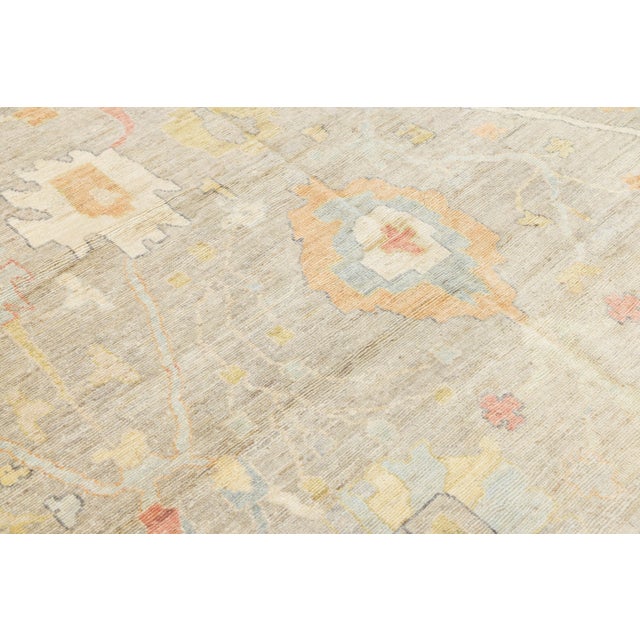 Hand-Knotted 10x18 Oushak Style Wool Area Rug Muted Sand & Coral Transitional For Sale - Image 10 of 11