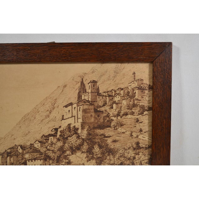 Early 20th Century French School Ink Drawing Representing an Ancient Village on the Edge of a Lake For Sale - Image 4 of 8