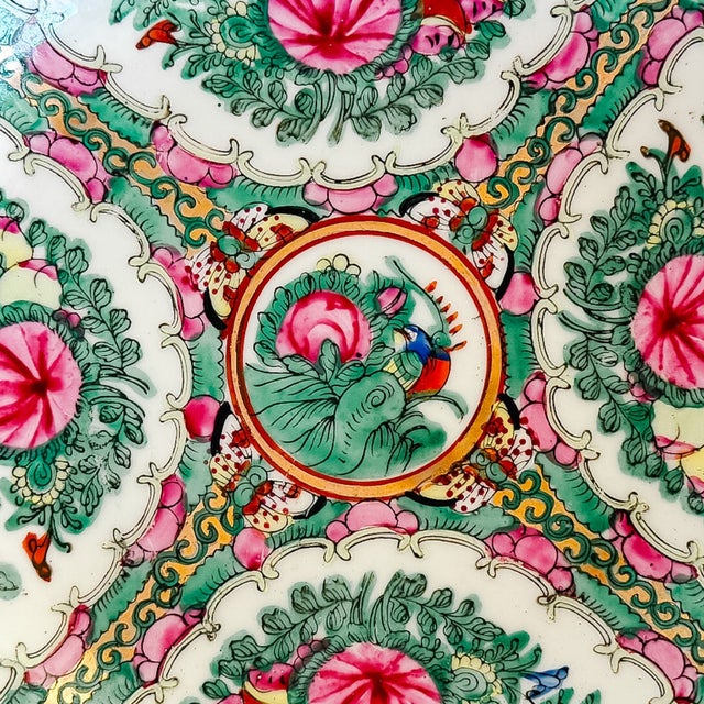 Japanese Vintage Hand-Painted Rose Canton Brass Encased Bowl For Sale - Image 3 of 7