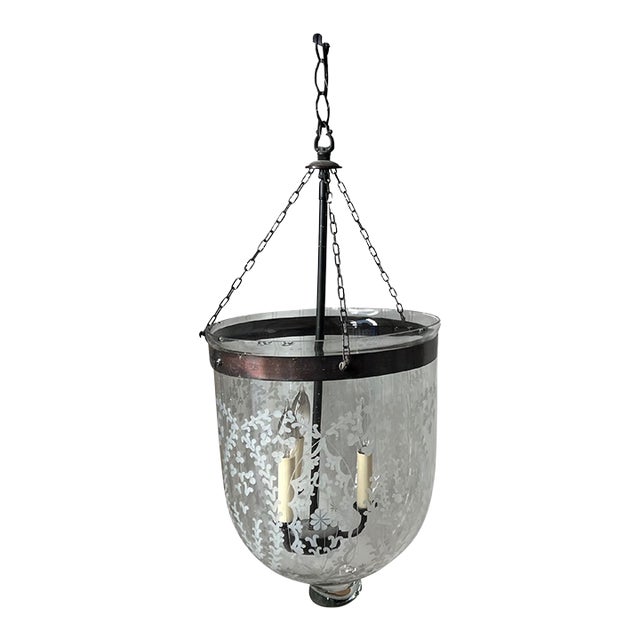 X-Large Hundi Style Lantern With Etched Glass For Sale