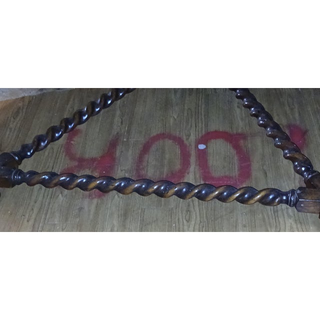 Wood 1950s Vintage Oak Rustic Coffee Table With Barley Twist Legs and Inlaid Compass Rose For Sale - Image 7 of 9