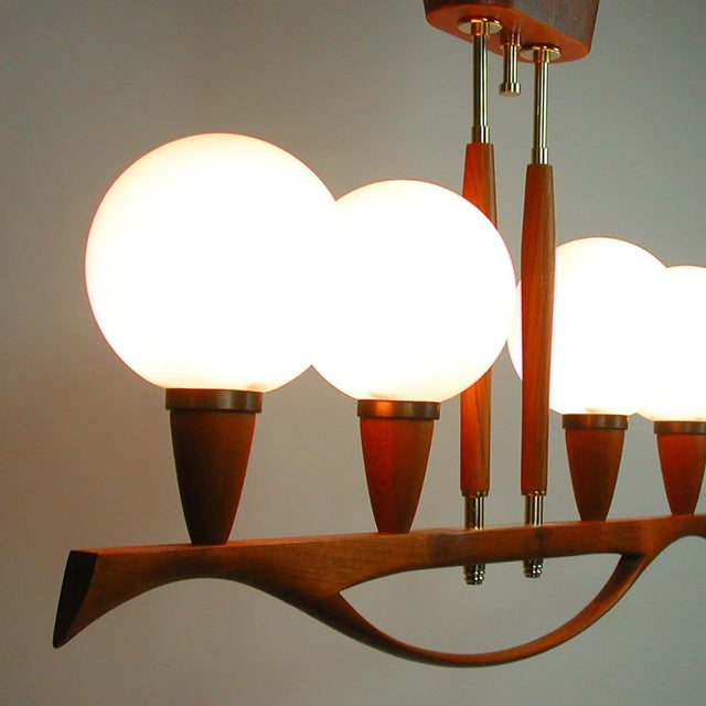Mid-Century Swedish Modern Teak and Satin Glass Chandelier, 1960s For Sale - Image 18 of 18