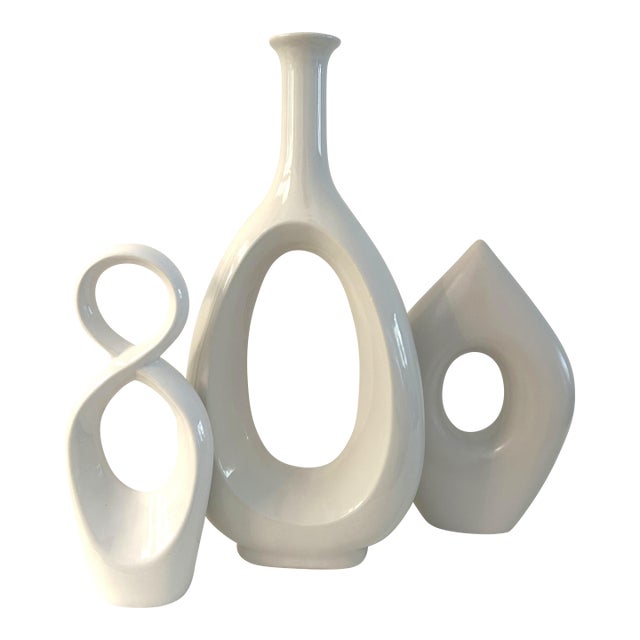 Organic Modern White Cermaic Sculptures, Set of 3 For Sale