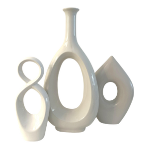 Organic Modern White Cermaic Sculptures, Set of 3