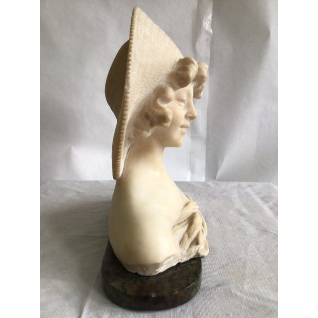 Stone 1940s Alabaster Bust Of A Young Woman On A Marble Base For Sale - Image 7 of 12