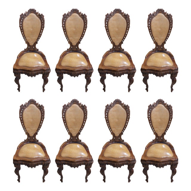 Baroque Chair in Reptile Skin, 1890s, Set of 8 For Sale