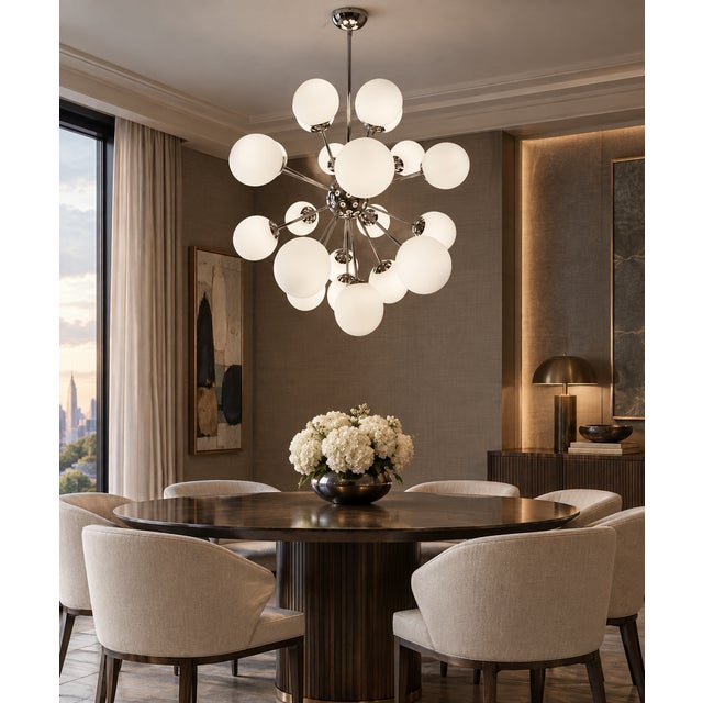 White 21st Century Nova Polished Nickel Matte White Murano Sputnik Chandelier by Fabio LTD For Sale - Image 8 of 8