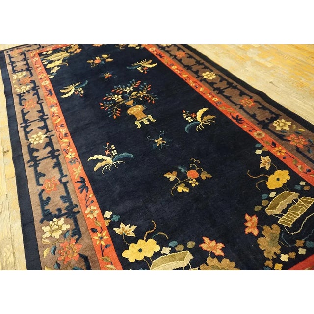 1920s Blueu Navy Vase Floral Antique Peking Rug 6' 0'' X11' 8'' Handknotted Wool Carpet For Sale - Image 4 of 13