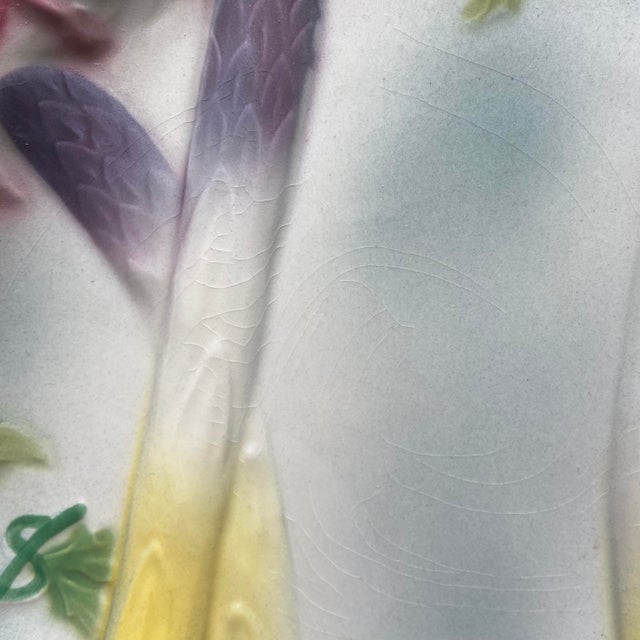 Ceramic French Art Nouveau Majolica Asparagus Plates from Saint Clément, 1920s, Set of 3 For Sale - Image 7 of 9