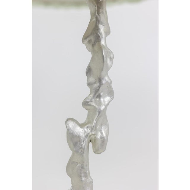 Decorative pedestal table. Top in amazonite and semi-precious stone resting on a silver metal base. Contemporary French...