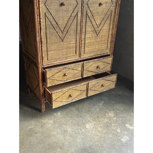 1980s Tortoiseshell British Colonial Bamboo & Rattan Wardrobe Attributed to Ralph Lauren for Bloomingdale’s For Sale - Image 10 of 12