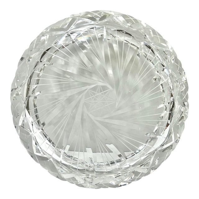 Vintage Heavy Cut Crystal Starburst Ashtray – Brilliant Star Etched Crystal Catchall For Sale