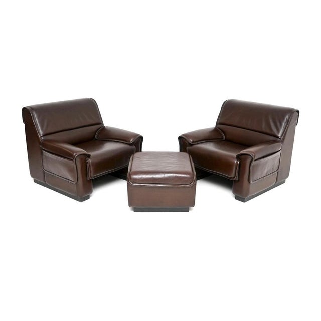 Vintage Leather Armchairs and Ottoman from de Sede, 1960s, Set of 3 For Sale - Image 11 of 11