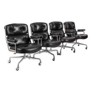 Eames for Herman Miller Time Life Black Leather Office Chairs, 1980s - Set of 4 For Sale