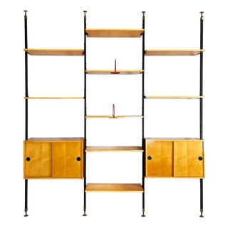 Mid-Century Modern Italian Modular Bookcase in Wood and Black Metal, 1960s For Sale