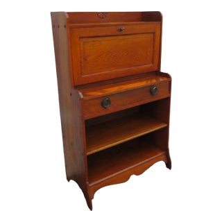 Late 1800s Victorian Oak Secretary Desk With Shelving Bookcase For Sale