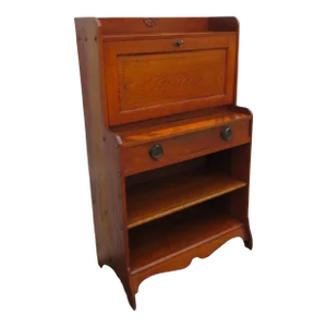 Late 1800s Victorian Oak Secretary Desk With Shelving Bookcase