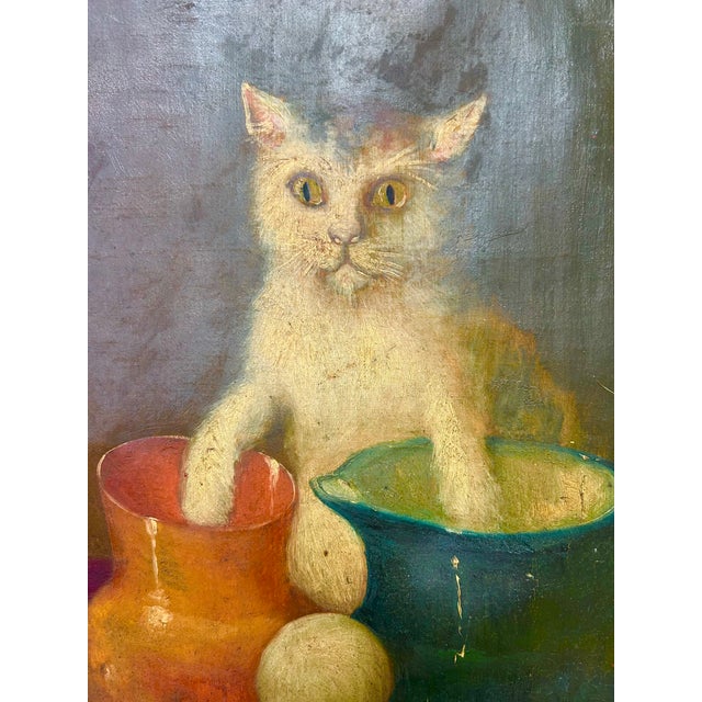 Horacio R. Rocha Painting of Girl With Cat 1940's For Sale - Image 12 of 14
