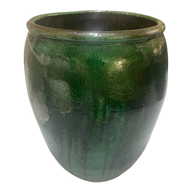 Vintage Emerald Green Glazed Ceramic Planter For Sale