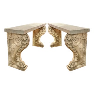 Pair of 19th Century Marble and Granite Console Tables For Sale