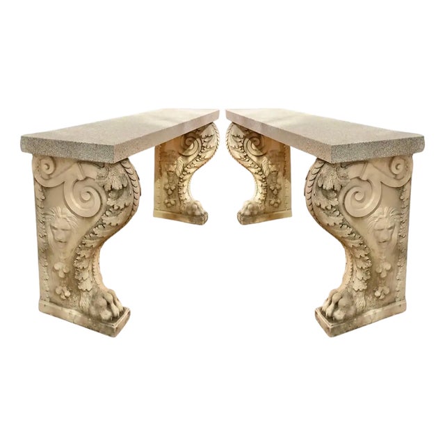 Pair of 19th Century Marble and Granite Console Tables For Sale