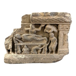 Ancient Gandharan Schist Parinirvana Relief, 2nd–4th Century Ad For Sale