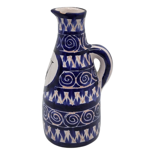 Cobalt Blue Ceramic Bottle by Robert Picault, France, 1950 For Sale