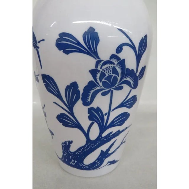 Anchor Hocking Blue Birds Cherry Blossoms Milk Glass Vase For Sale - Image 9 of 12