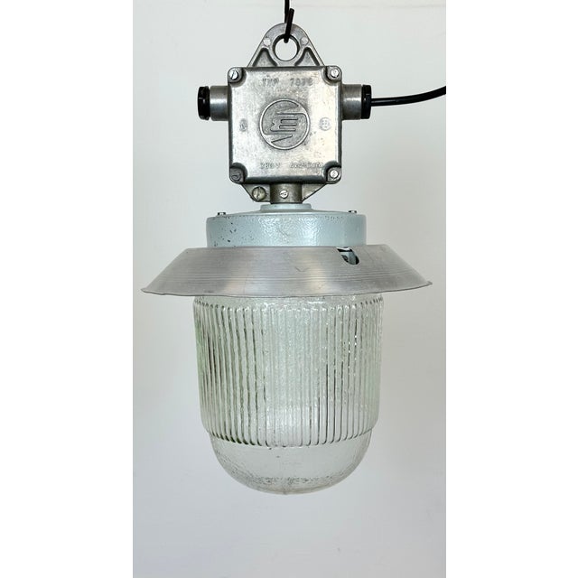 Industrial Aluminium Light with Glass Cover from Elektrosvit, 1970s For Sale - Image 6 of 16
