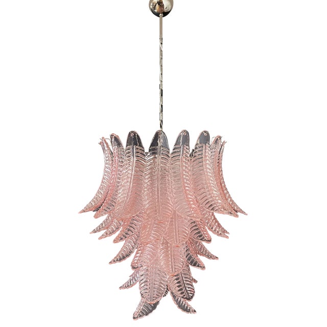 Large Italian Murano Six-Tier Pink Felci Glass Chandelier, 1990 For Sale