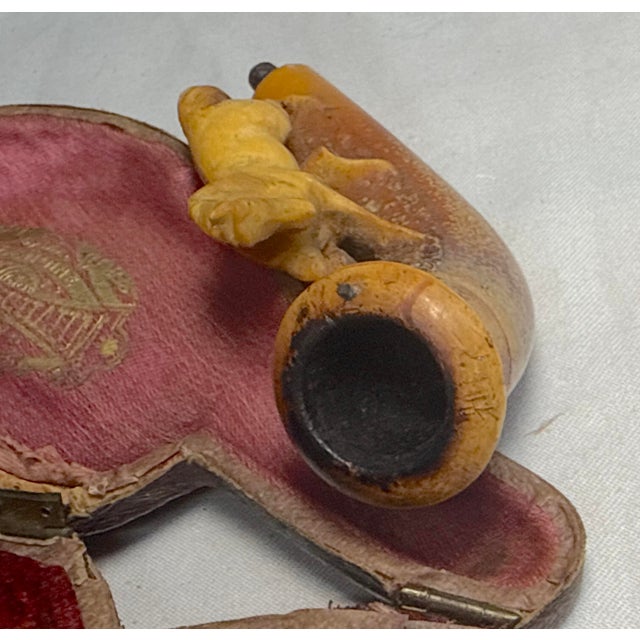 Antique 1800s Hand Carved Horse Meerschaum Smoking Pipe With Hard Case Sculpture For Sale - Image 9 of 10
