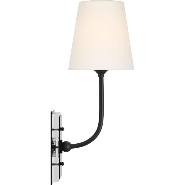 Modern Thomas O'Brien for Visual Comfort Signature Hulton 17" Cordless Single Sconce in Bronze with Linen Shade For Sale - Image 3 of 9