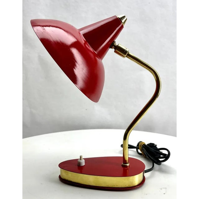 Vintage Red Adjustable Table Lamp, 1950s For Sale - Image 4 of 12