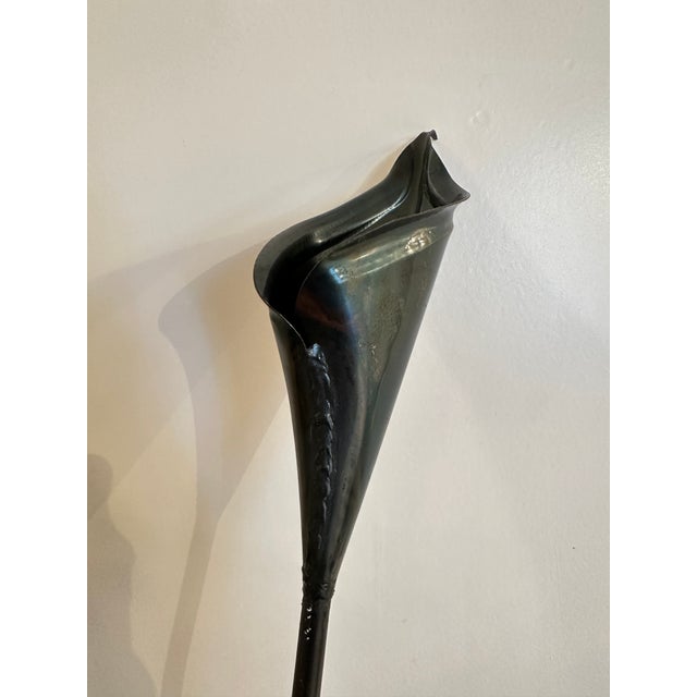 Black Spanish Bronze Lilly Shaped Lamps with Stone Bases, 1980, Set of 2 For Sale - Image 8 of 9