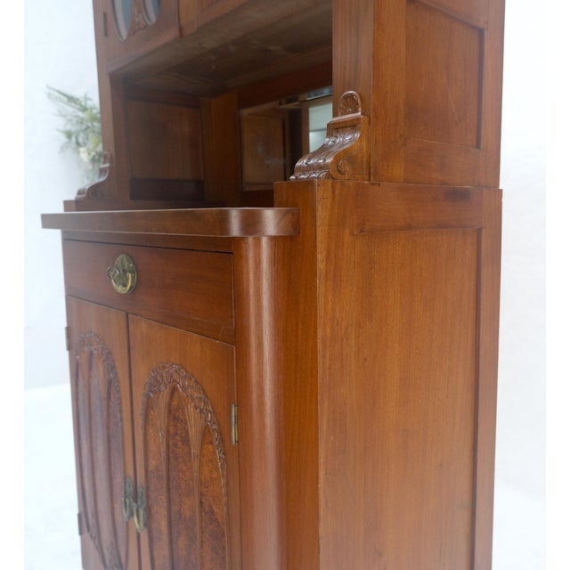 Wood French Art Nouveau Deco Walnut & Burl Wood 78" Tall Cupboard China Cabinet MINT For Sale - Image 7 of 13