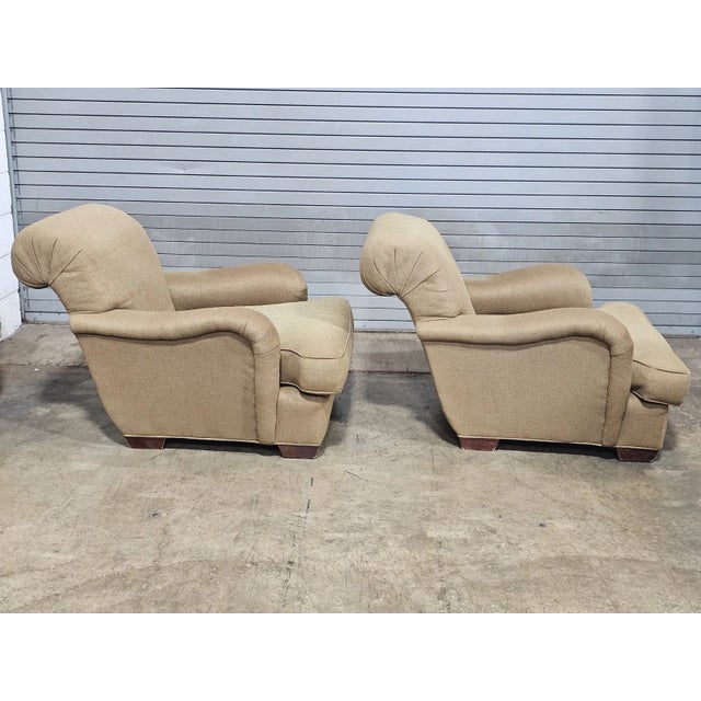 Baker Furniture Company Pair of Baker Upholstered Club Armchairs Lounge Chairs With Matching Pillows For Sale - Image 4 of 7