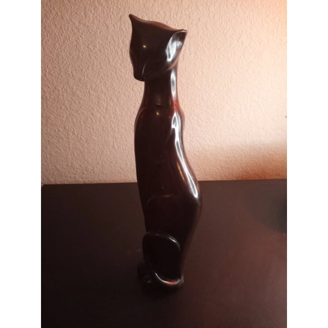 Wood Vintage 1980s Glazed Ironwood Cat Figurine From Thailand For Sale - Image 7 of 8