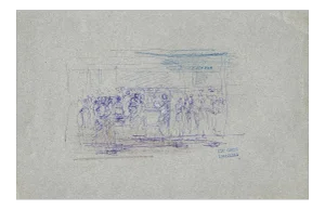Lucien Alphonse Gros, People In the Room, Ink Drawing, Early 20th Century