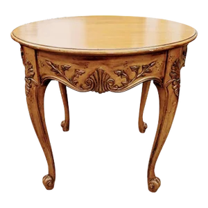 Vintage Round Oak Carved Table With Cabriole Legs